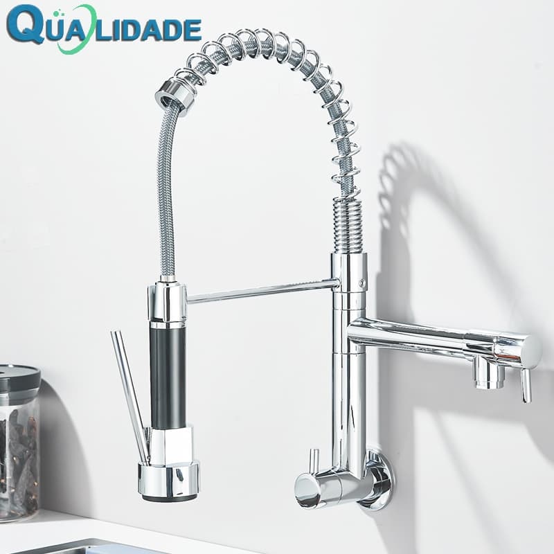 Torneira Cozinha Gourmet Monocomando De Parede Móvel Misturador Cozinha Água Fria Única Preto/Prata