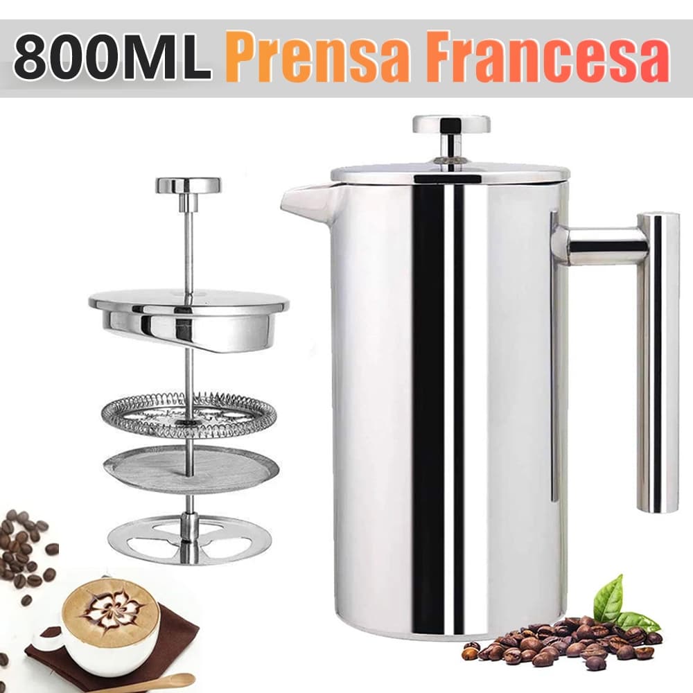 Cafeteira prensa francesa manual,Prensa Francesa de Aço Inoxidável 800ML,com Filtragem de 3 camadas,para Café e chá