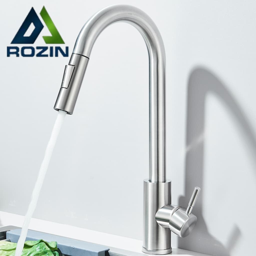 Torneira Cozinha Bancada Gourmet Extensível Misturador Inox Cor Ouro escovado Flexível Misturador