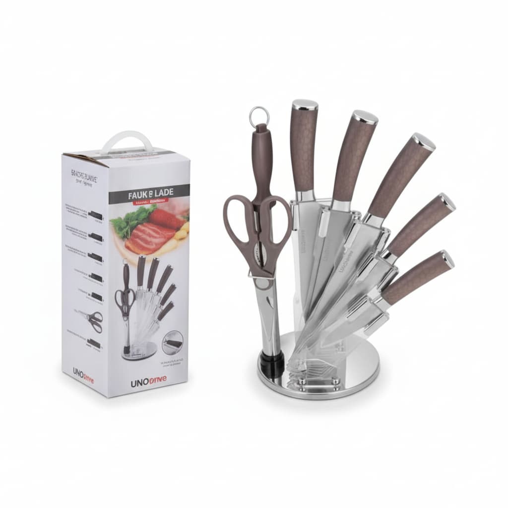 Conjunto de faca de cozinha conjunto de 7 peças de aço inoxidável faca de corte doméstica com suporte de faca giratório
