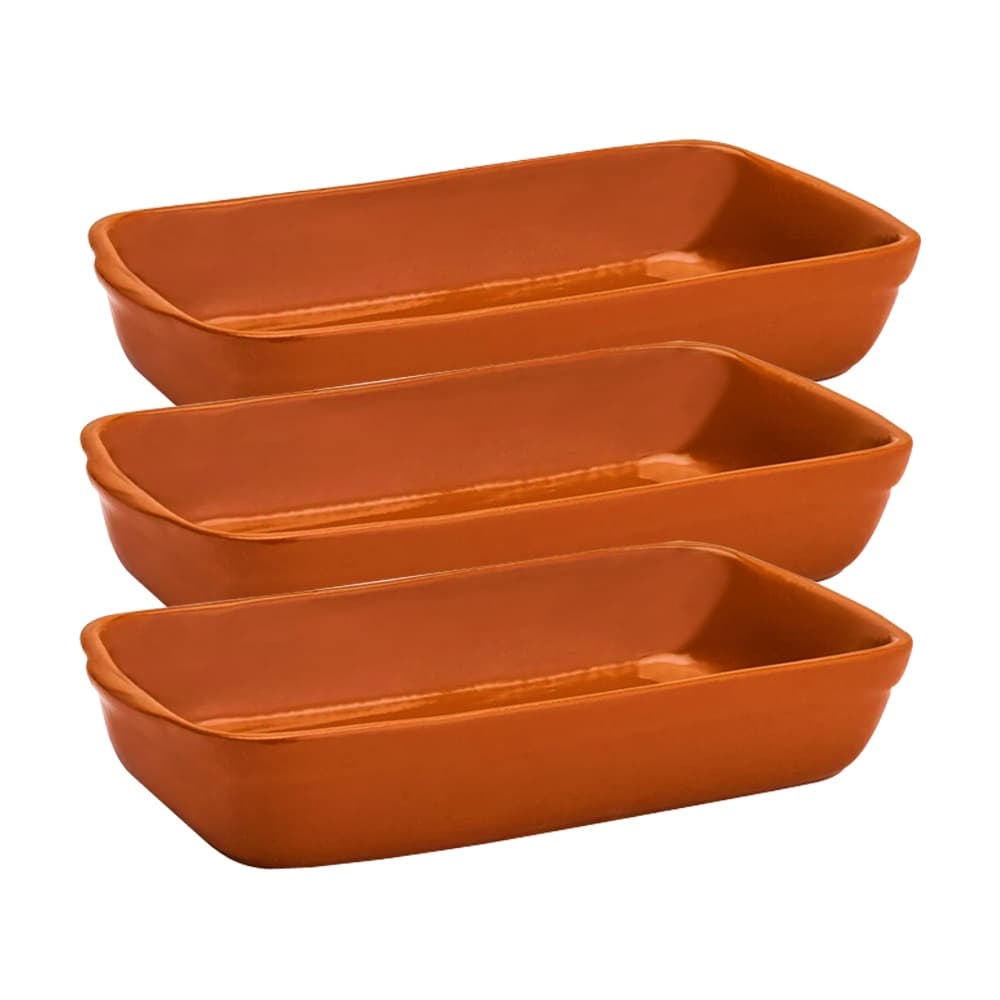 kit 3 Travessa 1400ml Retangular Refratária Restaurante Marrom Cerâmica Assadeira Forno Feijoada para Gratinar