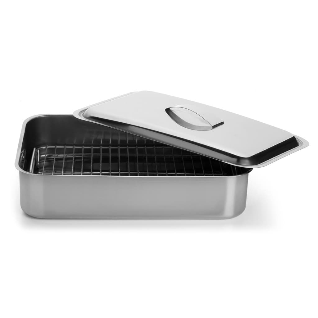 Travessa Assadeira De Inox Com Grelha E Tampa Grande Forma Para Assar Forno Assado Servir 37x23 Cm Alta Qualidade