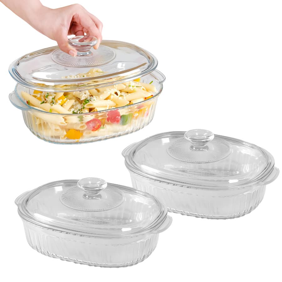 Kit 2 Travessa Assadeira Redonda Vidro Com Tampa 1,8l Forno Legumes Salada