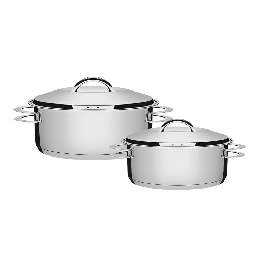 Caçarola Rasa 24 cm 4.7 L + Caçarola Rasa 28 cm 7.1 L Solar em Aço Inox Fundo Triplo Tramontina