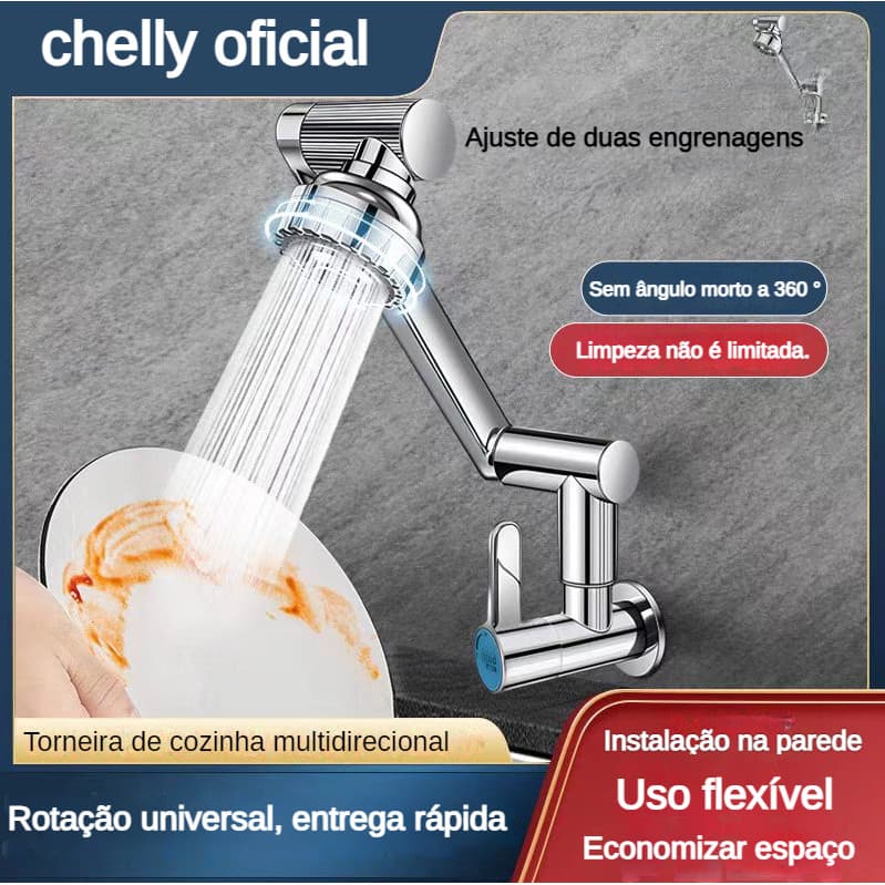 Torneira Flexível Parede Cozinha para Pia de Cozinha Luxo Inox Aço Escovado Pia Cozinha Misturador Down Ducha Spray