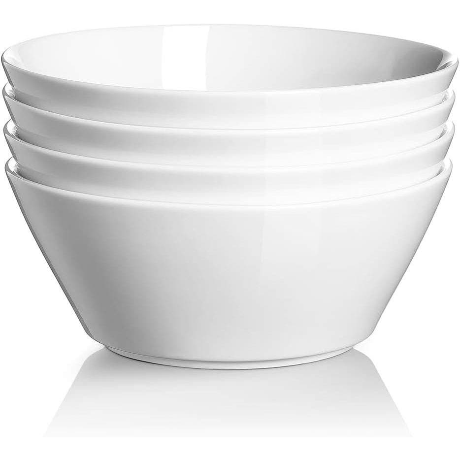 DOWAN 32 OZ Large Soup Bowls Set of 4 - White Ceramic Bowls for Kitchen, Deep Bowls for Cereal, Salad, Pasta, Fruits, Ra