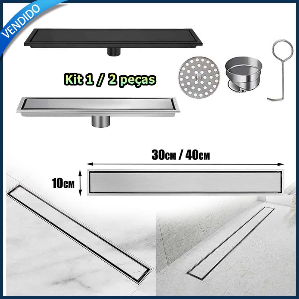 Kit Ralo oculto de aço inoxidável ralo linear para chuveiro ralo retangular de aço inoxidável para chuveiro 10x30/40cm