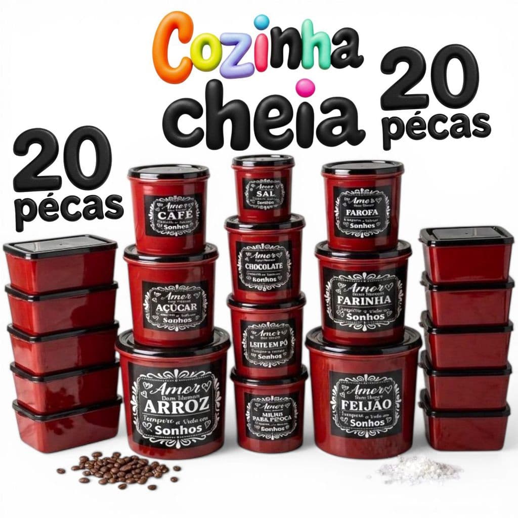 Organizador De Mantimentos Despensa 20 Potes Plásticos