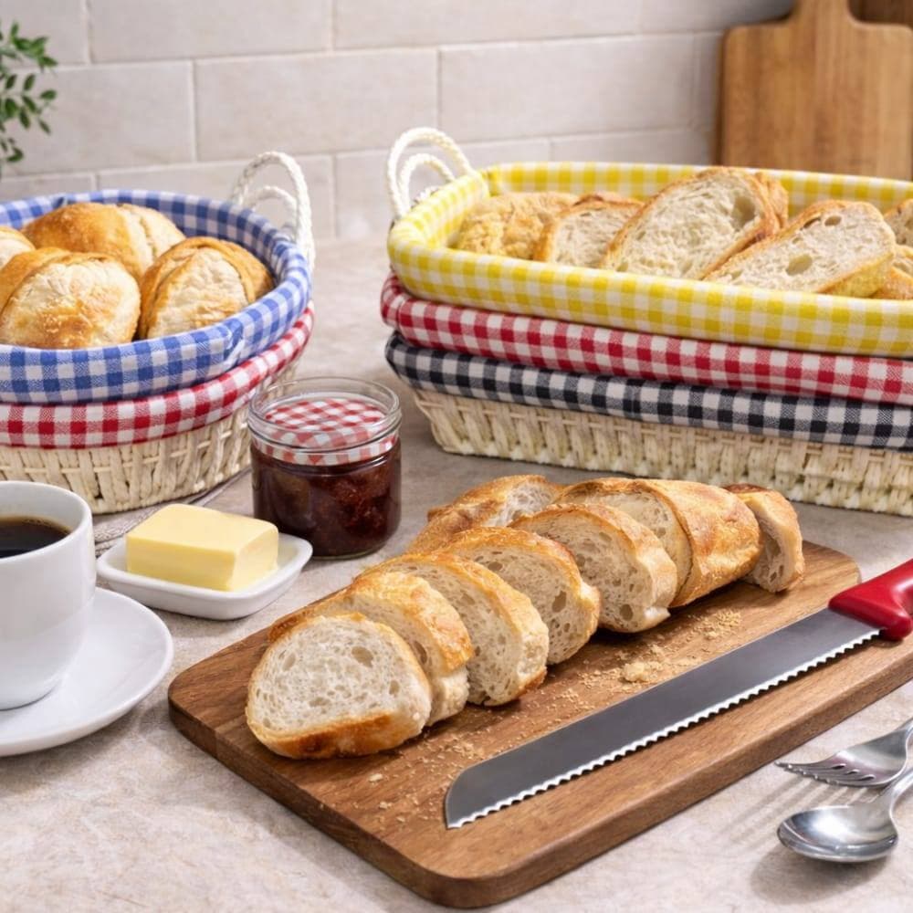 2 CESTOS DE PÃO COZINHA ORGANIZADOR BOLO KIT + FACA DE PAO GRANDE GRÁTIS