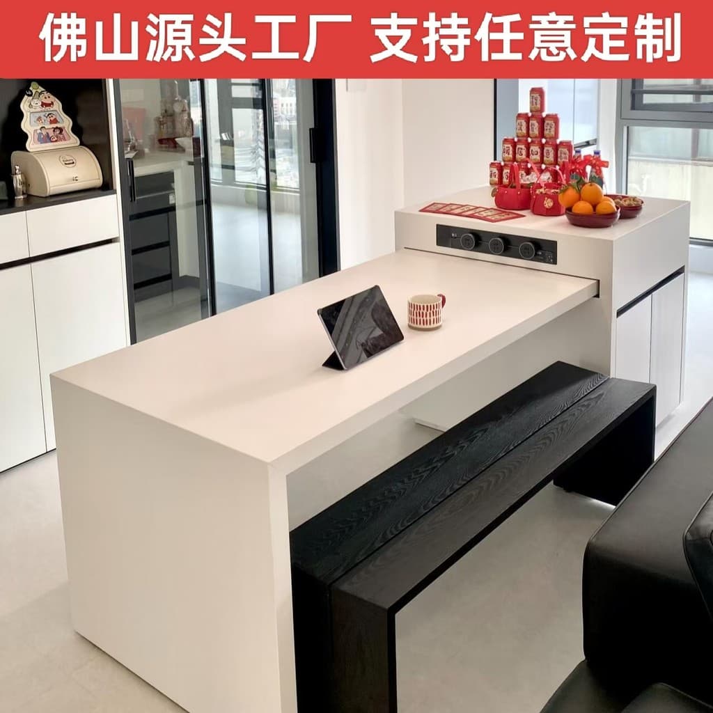 Mesa de jantar estilo creme ilha de ardósia integrada retrátil pequeno apartamento mesa guia de cozinha aberta mais mesa