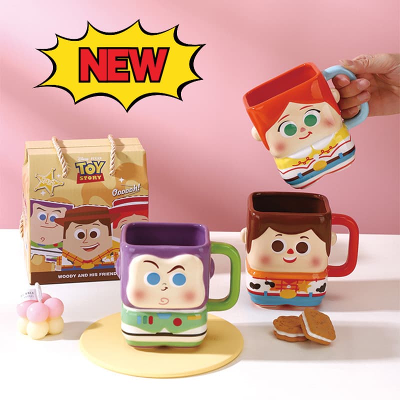 Graby2026 Copo de cerâmica Disney Copo de água Copo de casal Xícara de café Copo de leite Toy Story Copo em relevo Copo 
