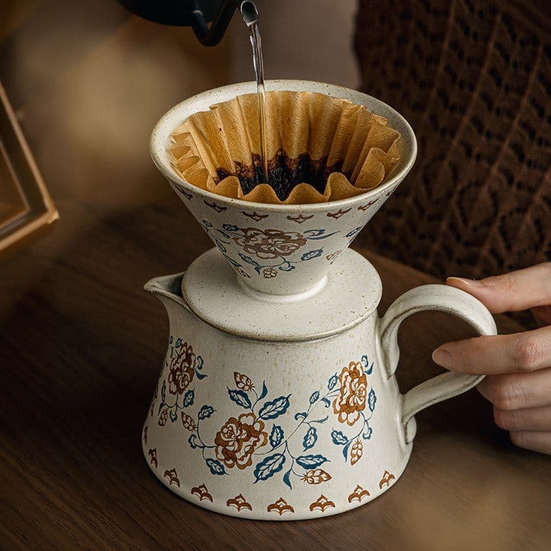 〖 Conjunto de café feito à mão 〗 Cafeteira retrô de cerâmica com filtro de café, aparelhos para fazer café com papel de 