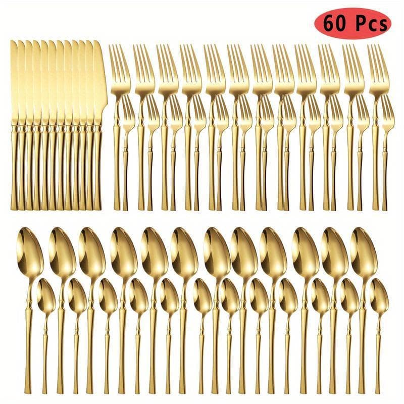 Conjunto de Talheres de Aço Inoxidável com 60 Peças, Conjunto de Talheres para 12 Pessoas, Conjunto de Talheres Moderno 