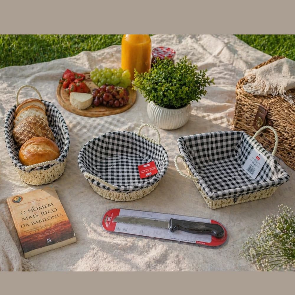 CESTOS DE PÃO COZINHA ORGANIZADOR BOLO KIT C/3 + FACA DE PAO GRANDE GRÁTIS