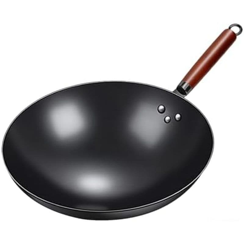 woks &amp; stir-fry pans, Carbon Steel Wok, Traditional Forged Iron Wok with Wooden Handle, No Coating Non-Stick Stir Fr