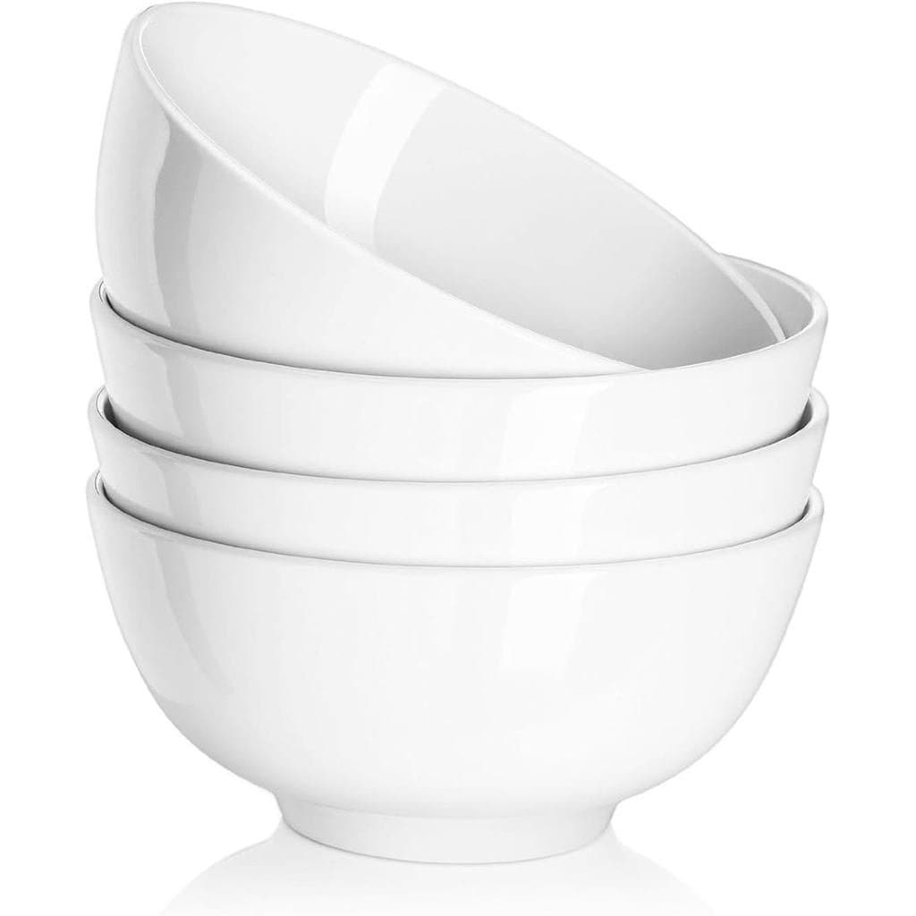 DOWAN 22 OZ White Ceramic Bowls Set of 4 - Perfect for Soup Bowls for Kitchen, Cereal Bowl, Ramen Bowl, Microwave Safe f