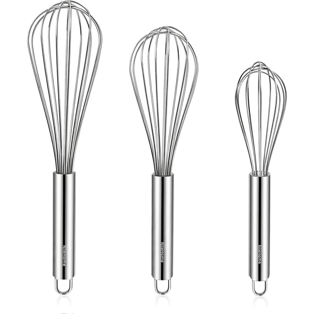 Conjunto de Batedores de Aço Inoxidável NileHome 8", 10", 12" - Batedor de Cozinha, Batedor Balão, Batedores de Arame pa