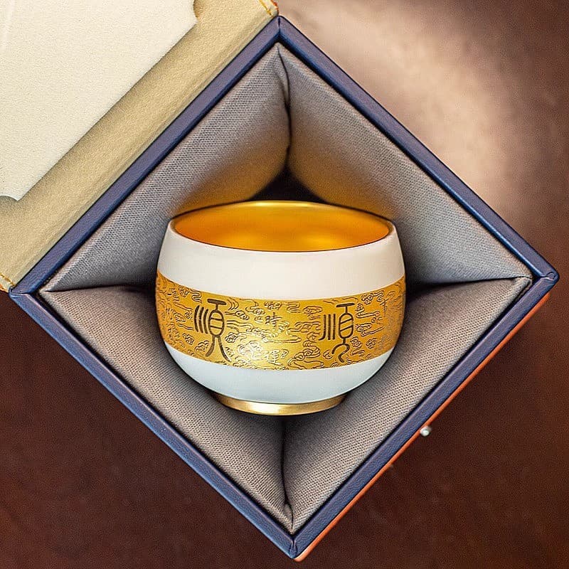 Xícara de chá dourada, xícara de mestre, xícara de chá de cerâmica de porcelana com jade e pele de cordeiro, xícara de c