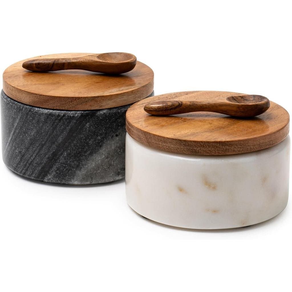 Saleiros e Pimenteiros de Mármore Cork & Mill - Conjunto de 2 Saleiros e Pimenteiros de Mármore Sólido Branco/Cinza Feit