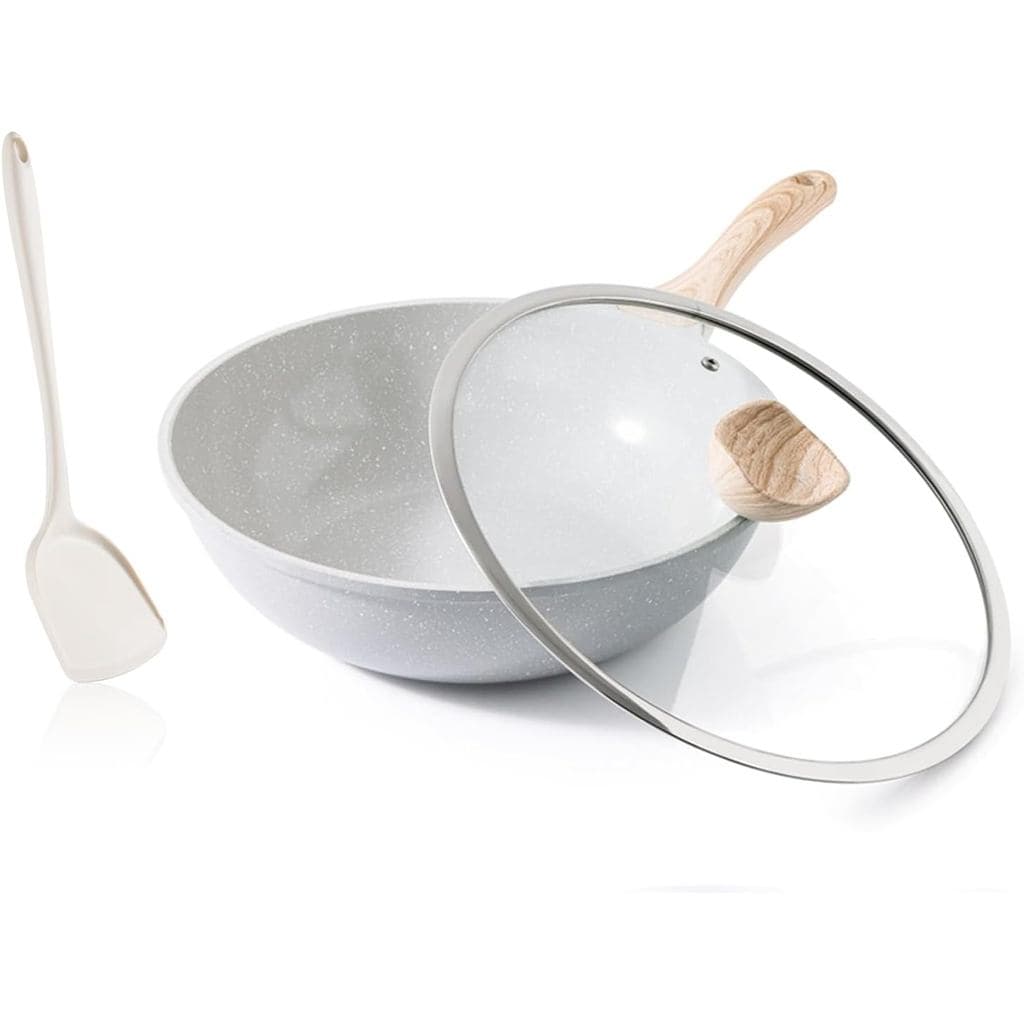 Panela Wok de Cerâmica Kordisen, Wok Antiaderente de 12 Polegadas com Tampa, Woks e Panelas para Fritura Saudáveis e Não