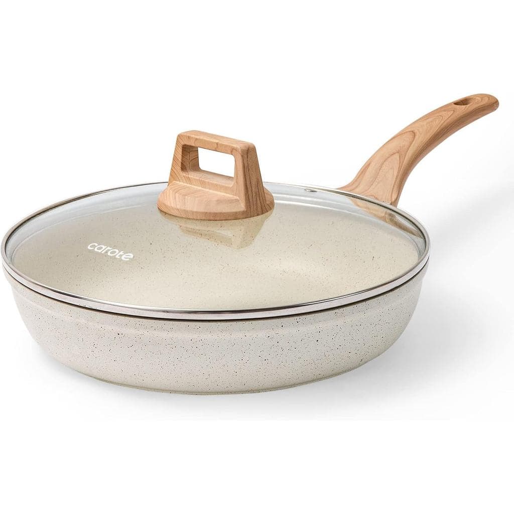 Frigideira Antiaderente CAROTE, Frigideira Antiaderente de 10" com Tampa de Vidro, Frigideira para Ovos e Omeletes, Uten