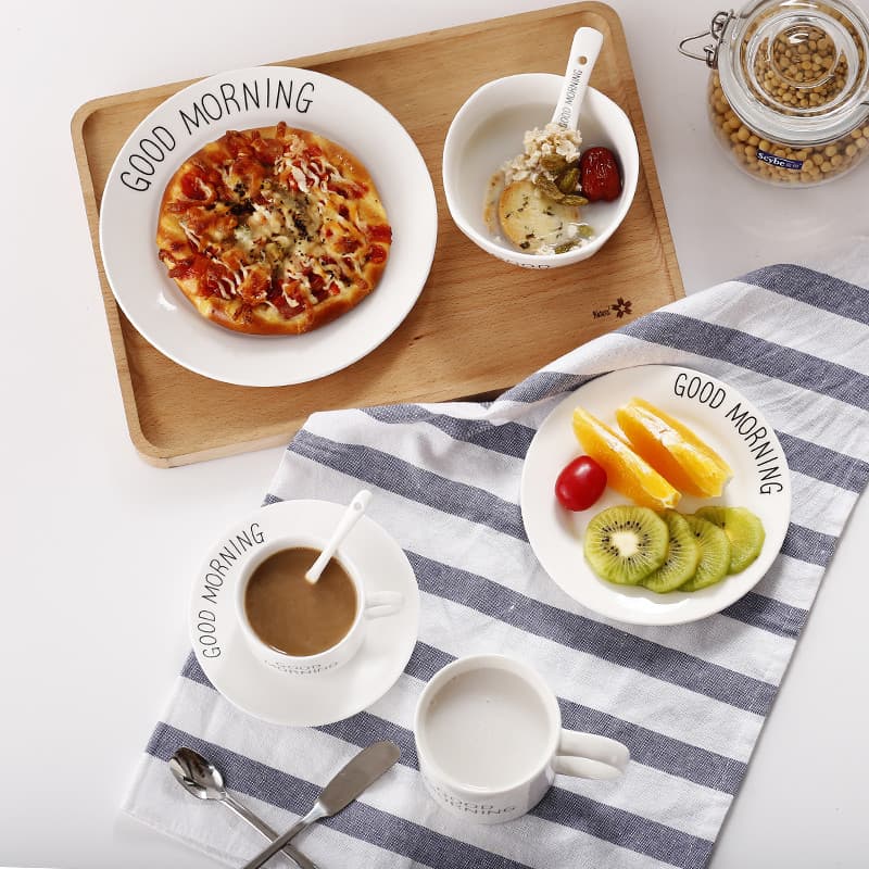 Bom dia Prato criativo de café da manhã Prato de comida ocidental Prato de bife Prato de frutas Prato de lanche Prato de