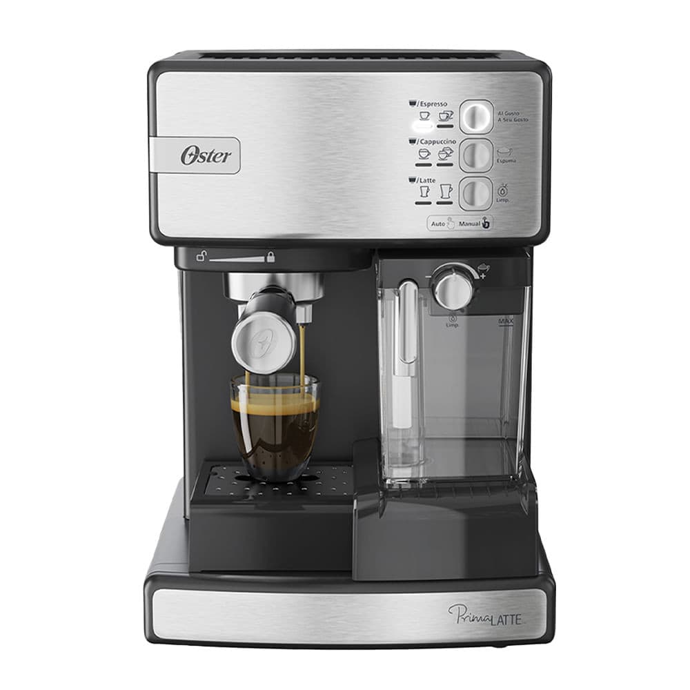 Cafeteira Espresso Oster Nova PrimaLatte Inox para Cápsula, Pó e Sachê