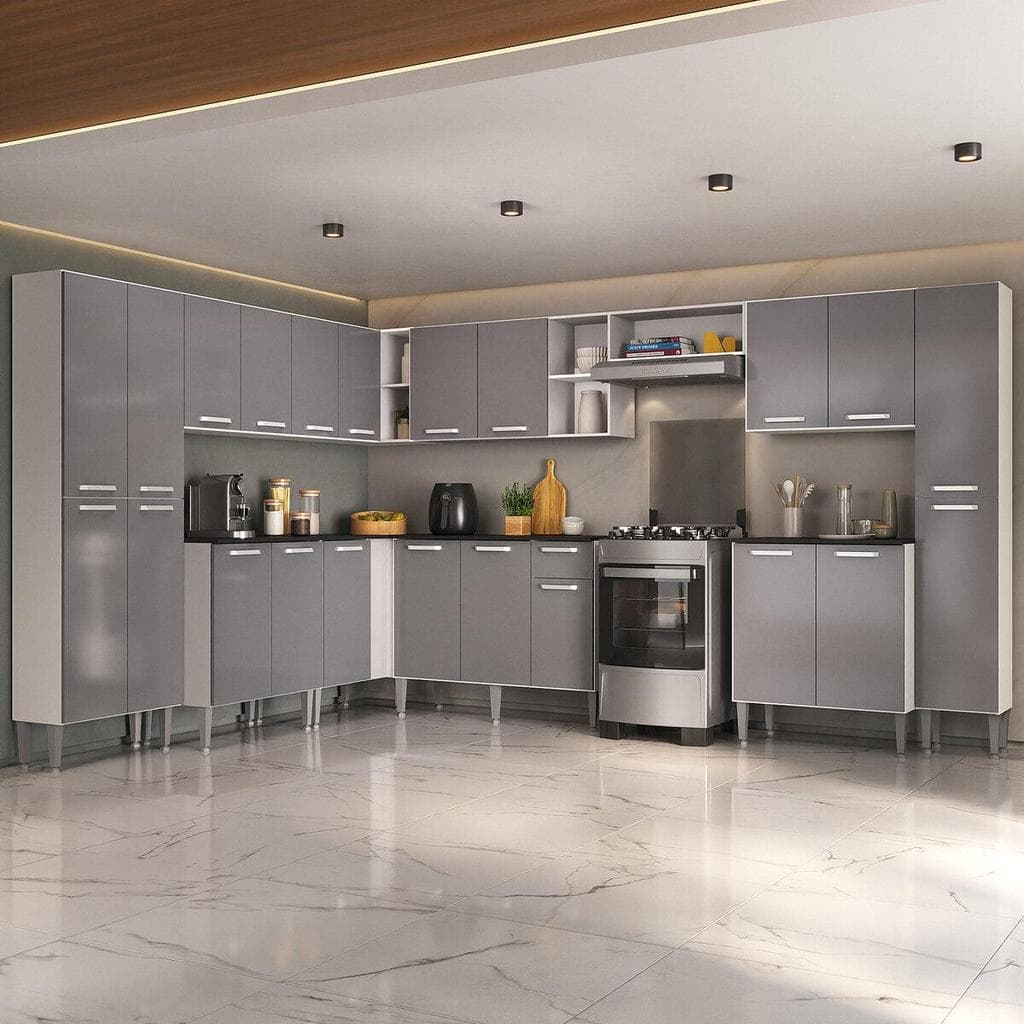 Armário Cozinha Modulada Completa de Canto 534cm Pequim Pop Multimóveis MP3771