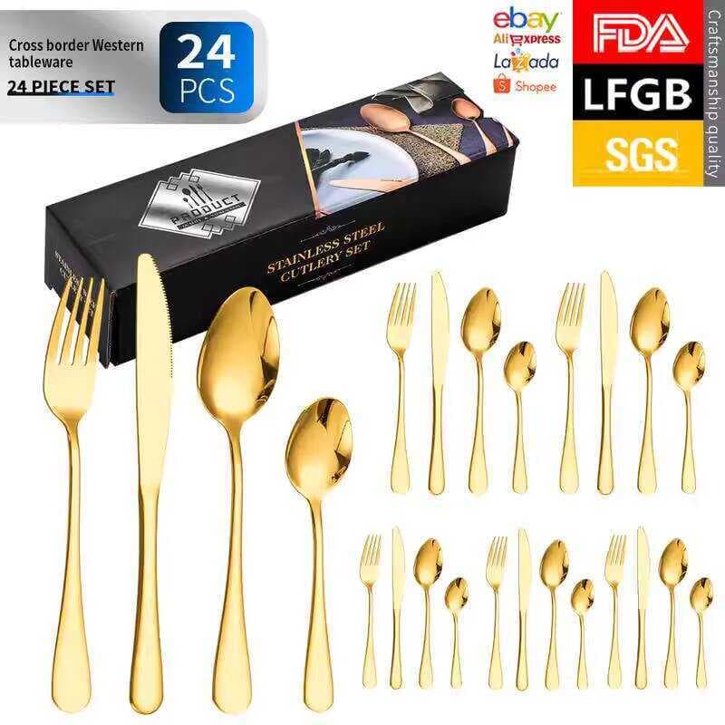 Conjunto de talheres de aço inoxidável, conjunto de 24 peças, faca, garfo, talheres ocidentais, 1010, conjunto de bife, 