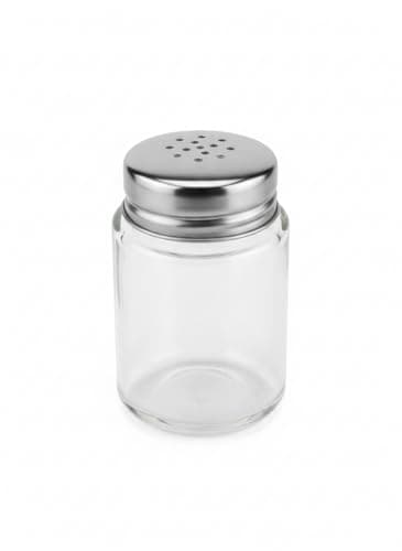 Saleiro e Pimenteiro de Vidro Inox 100ml.Design Moderno para Mesa Elegante e Dosagem Perfeita com Furos Calibrados.