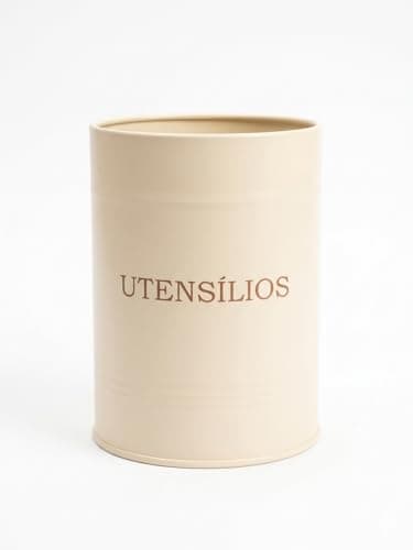 Porta Utensílios de Cozinha Redondo, Aço, Bege, 15 cm x 11 cm,Porta talheres,Suporte para utensílhos