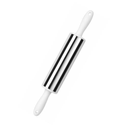 Rolo de Massa em Aço Inoxidável 35cm Para Todos os Tipos de Massa Elegante Eficiente Resistente e Durável Antiaderente e Ergonômico (Branco) Premium