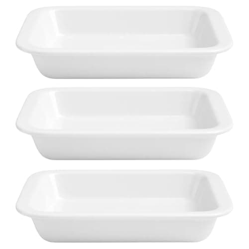 Kit 3 Travessa Refratária Cerâmica Retangular Assadeira para Servir Multiuso Forno, Micro-ondas, Restaurantes Self Service (Branco, 550 ml)