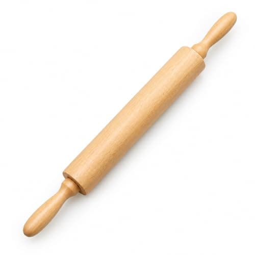 Rolo de Massa em Madeira Natural com Cabos Ergonômicos – Ideal para Abrir Massas, Pães, Pizza e Confeitaria – Utensílio de Cozinha Resistente