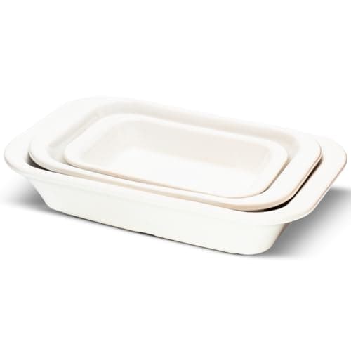 Kit 3 Travessas Refratárias Assadeira Cerâmica Retangular Multiuso para Servir, Forno, Micro-ondas - E-FCS Store (Branco)