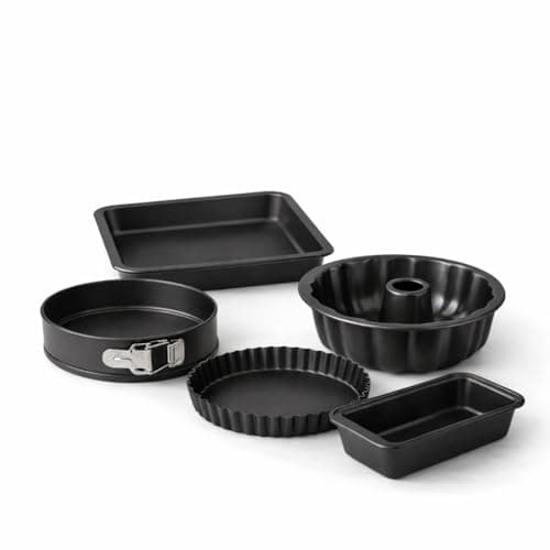 WELLMIX Conjunto 5 Formas Antiaderente, Kit Formas para Assar, Preto, 5 Peças
