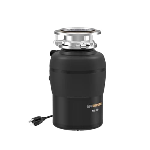 MAX DISPOSER Descarte de lixo 1/2 HP fácil instalação silenciosa com cabo de alimentação de rolha, triturador de resíduos de alimentos para pia de cozinha, alimentação contínua, moagem de aço