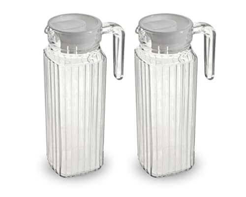 Conjunto De 2 Jarras De Vidro Com Tampa De 1 Litro Resistente Suco Agua Bebidas Casual Sofisticada Cozinha Cabe Na Porta Da Geladeira