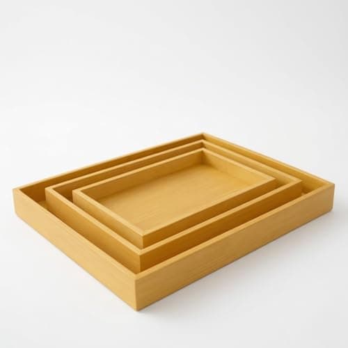 Conjunto de 3 Bandejas de Bambu, Retangulares, Tamanhos Variados, Estilo Natural