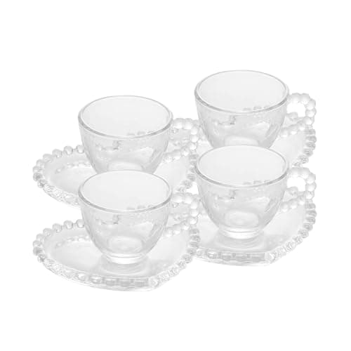 WOLFF - Conjunto 4 Xícaras de Café de Cristal com Pires Coração 85ml - Linha Pearl