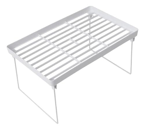 Prateleira Organizadora Dobrável para Armário e Bancada 32x20x16cm — Suporte Empilhável Multiuso em Plástico e Metal para Cozinha, Despensa, Banheiro e Escritório (Branca)