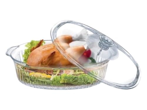 Travessa de Vidro Retangular com Tampa, Assadeira para Forno, 1.8 Litros, Transparente, Recipiente para Servir