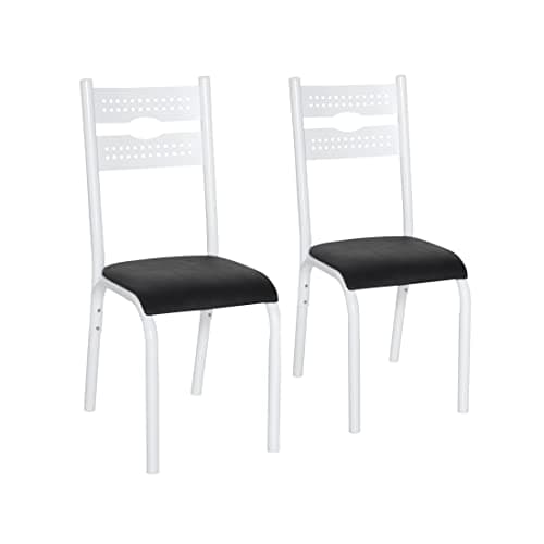 CONJUNTO DE 2 CADEIRAS COZINHA SALA JANTAR CIPLAFE LUNA TUBO BRANCO ASSENTO ESTOFADO PRETO