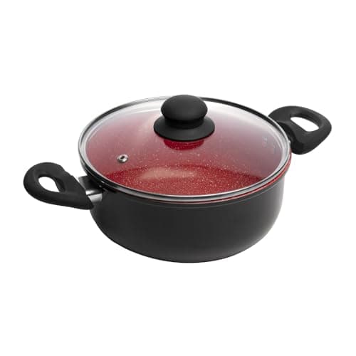 LYOR - Caçarola de Indução com Tampa de Vidro - 22cm em Alumínio com Revestimento Cerâmico - Cor Vermelho