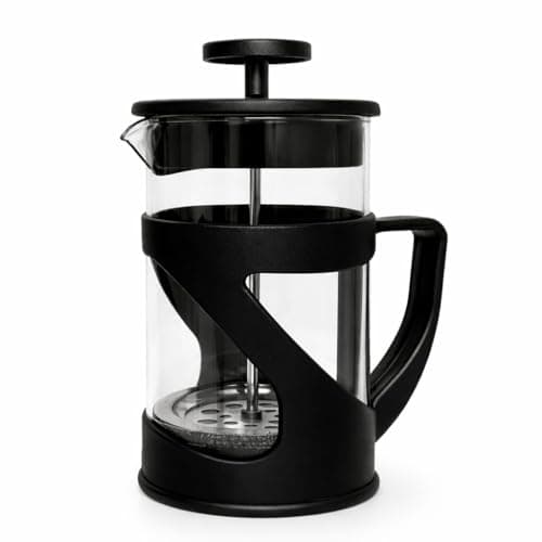 Cafeteira Francesa Preto de Vidro e Plástico, 600ml,Prensa Manual com Filtro Permanente