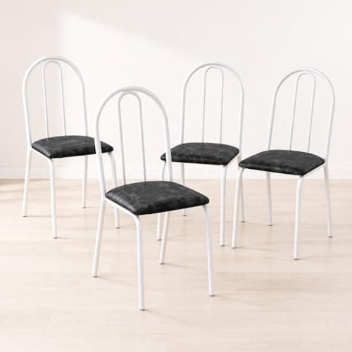 Conjunto 4 Cadeiras Tubulares de Cozinha Branco Craqueado Estrutura Resistente Design Moderno Conforto Uso Diário