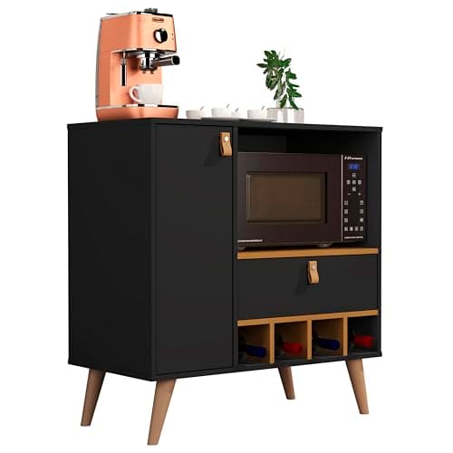 Armário Cozinha Para Microondas ou Forno Elétrico Suspenso e com Pés Palito Édipo (PRETO NATURE)