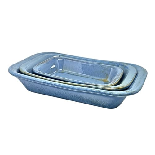 Kit 3 Travessas Refratárias Assadeira Cerâmica Retangular Multiuso para Servir, Forno, Micro-ondas - E-FCS Store (Azul Reactive)