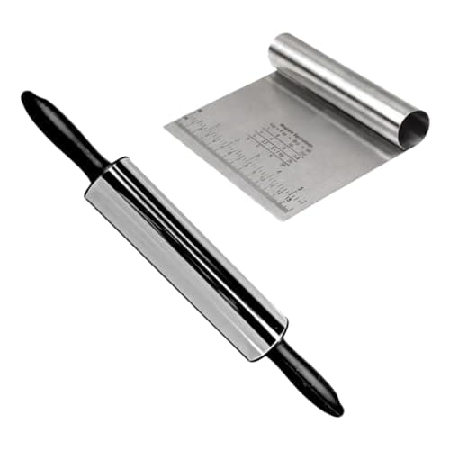 Kit Confeitaria Rolo para Massa e Espátula Cortadora em Aço Inox 2 Peças