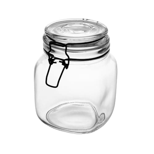 LYOR - Pote Hermético de Vidro com Silicone e Clipe em Metal Vintage Preto 1L - Organização de Alimentos - Porta Mantimentos com Tampa Hermético